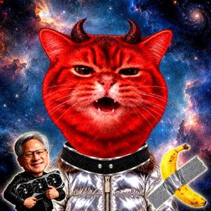 Red demon Vrax with a commander collar against a violet nebula